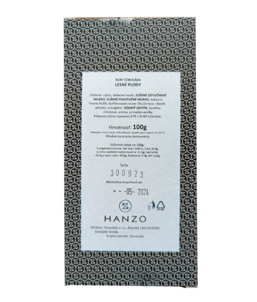 HANZO Remeselna Cokolada RUBY lesna zmes 100g back